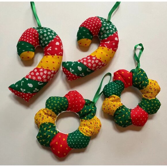 Cut n Sew Patchwork Christmas Ornaments Fabric Wreaths and Candycanes - Picture 2 of 3